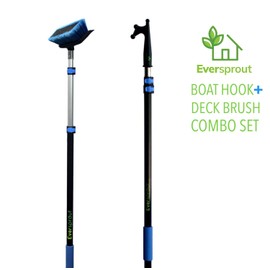 EVERSPROUT 5-to-12 Foot Boat Hook & Scrub Brush Kit (15-20 Foot Reach) | Soft-Bristle Deck Brush with Built-In Bumper Prevents Scratching | Durable Lightweight 3-Stage Extension Pole | Floating Design