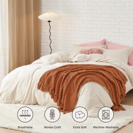 Bedsure Terracotta Throw Blanket for Couch – Versatile Knit Woven Chenille Blanket for Chair, Super Soft, Warm & Decorative Blanket with Tassels for Bed, Sofa and Living Room (Terracotta, Throw)