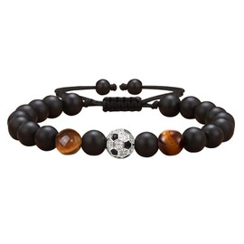 Sternstunde Boys' Football Bracelet, Children's Gifts, Boys Jewellery, Football Gifts for Boys, Football Gifts for Boys, Gift Boy 8 9 10 11 12 Years (Black), Adjustable, Stone, Tiger's Eye