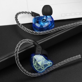 HJX QKZ HI7T Gaming Wired Earbuds, HiFi in-Ear Earphone with Ergonomic Shape, 10mm Dynamic Driver PET Diaphragm, OFC Braided Cable for Audiophile Musician DJ Stage(Blue)