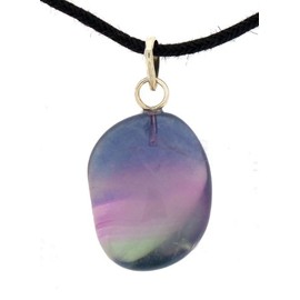 TF Premium Gemstone Pendant for Men and Women, Tumbled Stone Pendant with Eyelet Made of 925 Silver, Chain Pendant with Textile Ribbon, Exclusive Gemstones Finished in Germany, Silver