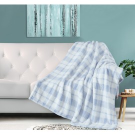 Home Beyond & HB design - Plaid Sherpa Throw Blanket for Sofa Couch - Super Soft Warm Cozy Blanket for Christmas Winter Gift - 50x60 Inch, Blue