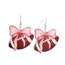 Bow Baseball Football Earings Game Day Earrings Acrylic Bow Cheer Dangle Earrings-6