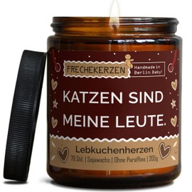 Lustige Duftkerze mit Spruch für Katzen Besitzer & Liebhaber | Handgemacht aus Sojawachs | In Geschenkbox | Nachhaltiges Valentinsgeschenk Gastgeschenk Katzenhalter Cat Lovers |Lebkuchen