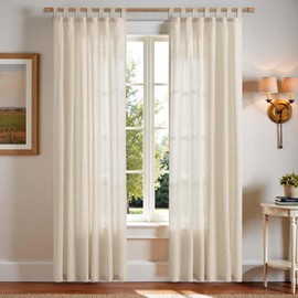 TOPICK Curtains with Loops, Linen Curtains for Living Room, Bedroom, Stores Window, Semi-Transparent Light Filtering Curtain, Farmhouse, Country House Style, Kitchen, Set of 2, 140 W x 210 H (cm) Raw