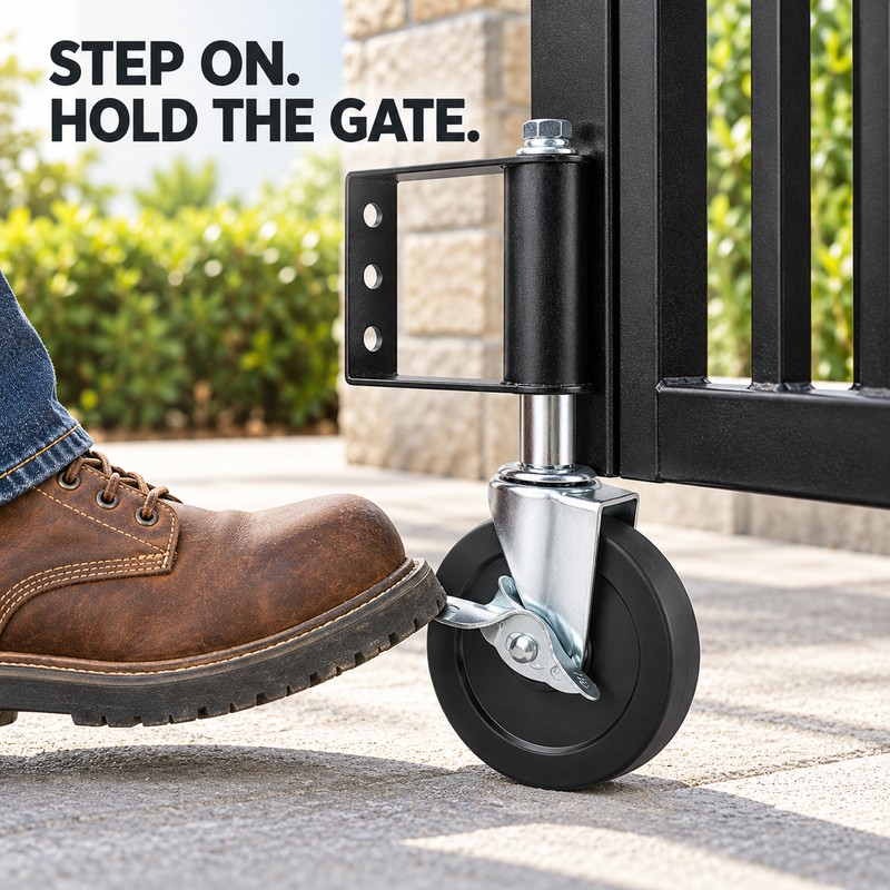 4-Inch Spring-Loaded Swing Gate Caster Wheel with Rubber Tire and