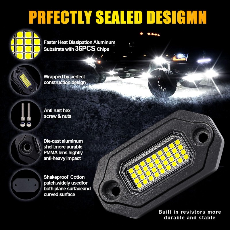 4Pods Metal Bright Pure White LED Rock Lights Kit,Per pod