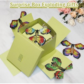 TUSAUW Butterfly Explosion Gift Box Flying Butterfly Surprise Box Butterfly Gift Box for Birthdays Christmas Valentines Proposal Wedding Gifts Prank (Yellow)