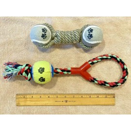 Unbranded Set of 2 Dog Toys Tennis Ball Bone 8" / Ball Rope Tug Toy 15" Play Toy Chew Toy