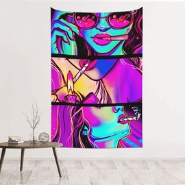 Florally Tapestry Bohemian Mandala Wall Hanging, Trippy Smoke Cool Girl Hippie Painting Art Tapestries, Indian Trippy Wall Decoration for Bedroom Living Room Dorm Home, 40x60 Inches