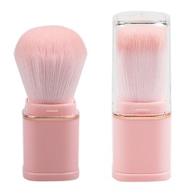 Reazana Retractable Kabuki Brushes 2pcs Powder Foundation Brush Contour Blush Bronzer Face Blender Brush Liquid Cream Mineral Buffing Blending Makeup Brushes Thick Dense Soft Synthetic Fibers (Pink)