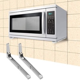 Microwave Oven Wall Stand, 2Pcs Stainless Steel Wall Mounted Microwave Oven Rack Shelf Sturdy Foldable Stretch Oven Bracket Holder for Home Office
