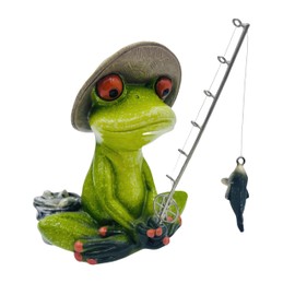 Xzlgyffy Frog Fishing Decor, Summer Garden Statues, Ocean Beach Decorations, Home Bookshelf Desktop Statues Shelves Bathroom Decorative Ornaments Gift (Frog Fishing)