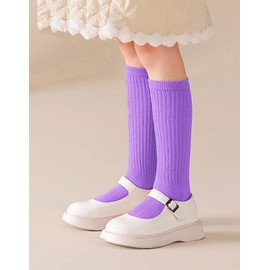 PLZSITDOWN - 2 pares de calcetines holgados para niñas y niñas, de tubo alto, para botas largas, Púrpura, 9-12 Años