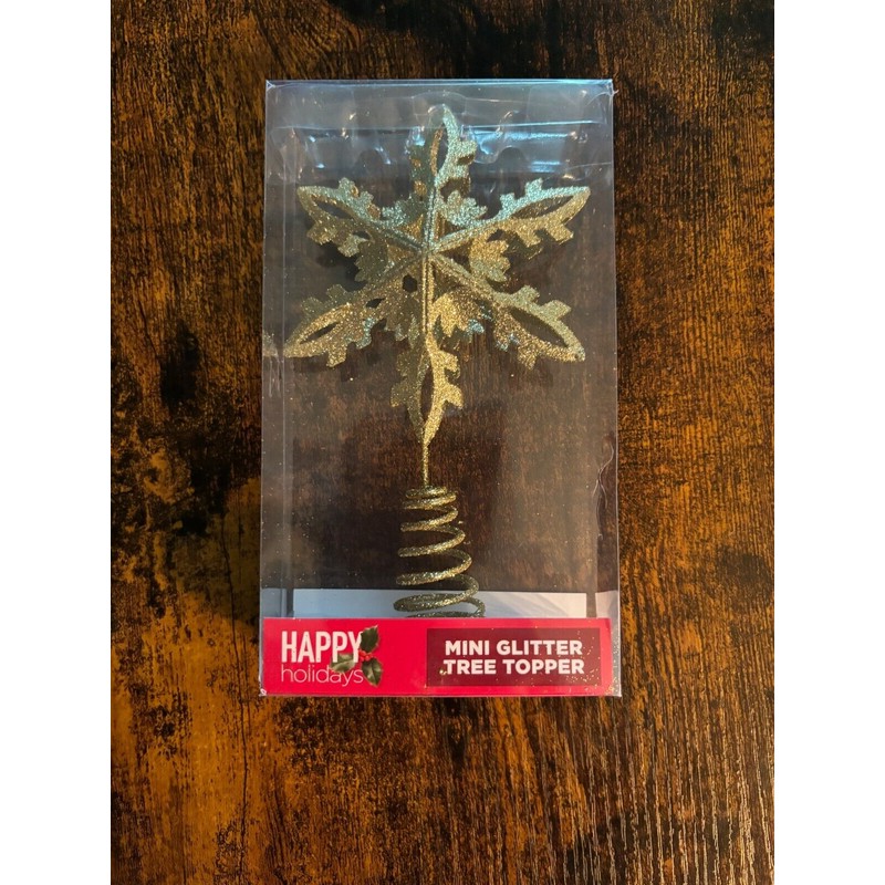 Happy Holidays CHRISTMAS Mini Gold Glitter Star Tree Topper 6”