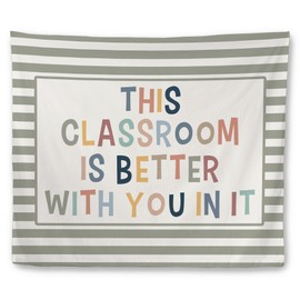 Mcehtle Boho Classroom Tapestry, This Classroom Is Better with You in it Wall Tapestries, Boho Nursery Neutral Striped Wall Hanging Decor for Kids Toddler Room Bedroom Playroom, 50x60 Inch