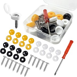 DAJING Number Plates, Number Plate Screw Caps, Car Number Plates, Registration Plates, Number Plate Screws - All-in-One Fixing Kit (25, white black yellow, 13mm)