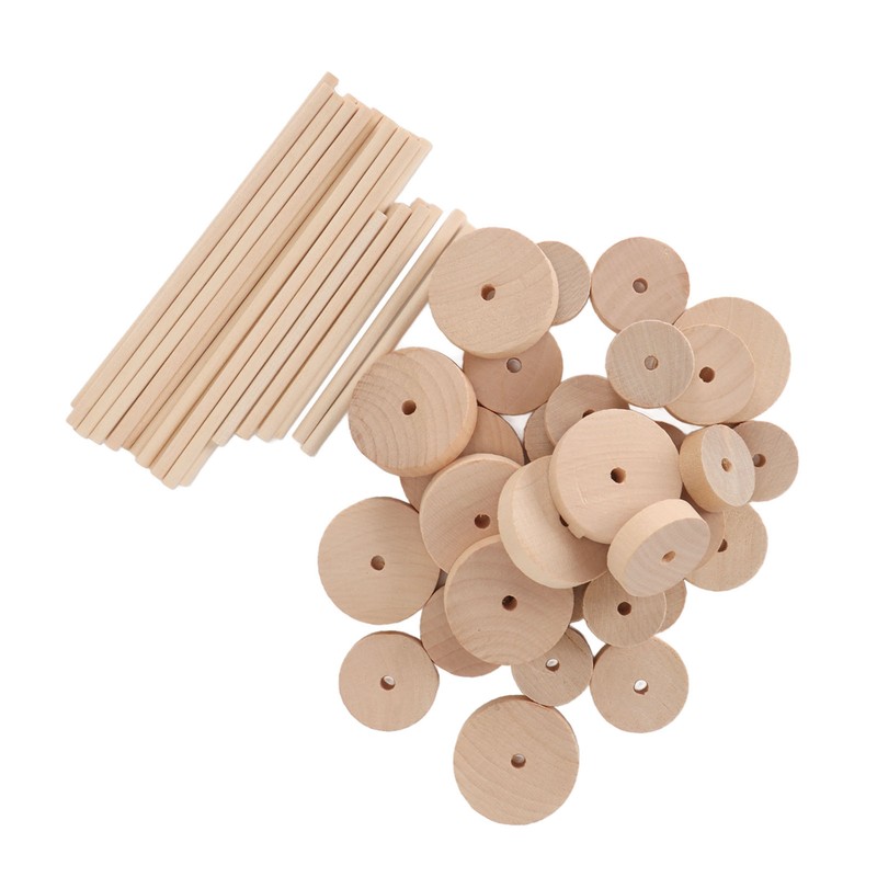 Unfinished Wood Wheels DIY Polished Round Wheel Wooden Pieces for