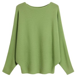 FULIER Boat Neck Batwing Sleeves Dolman Knitted Sweaters and Pullovers Tops for Women One Size (Avocado Green)