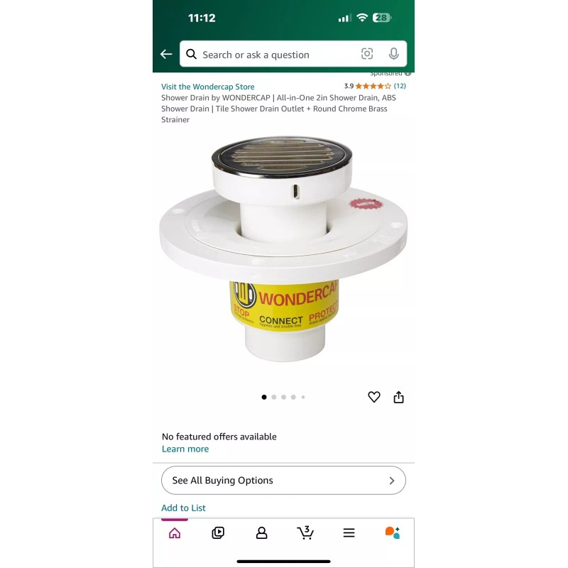 White WONDERCAP | All-in-One 2in Shower Drain, ABS Shower Drain