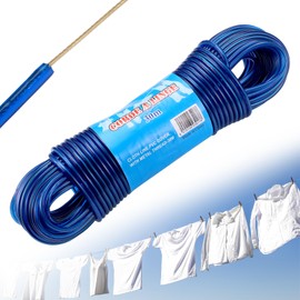Yimomoyi 30m Washing Line Rope, Heavy Duty Clothes Line Steel Core, Strong String 4mm Dia Clotheslines, Long Clothes Lines for Outside Garden, Rustproof and Waterproof Heavy Duty Washing Line (Blue)
