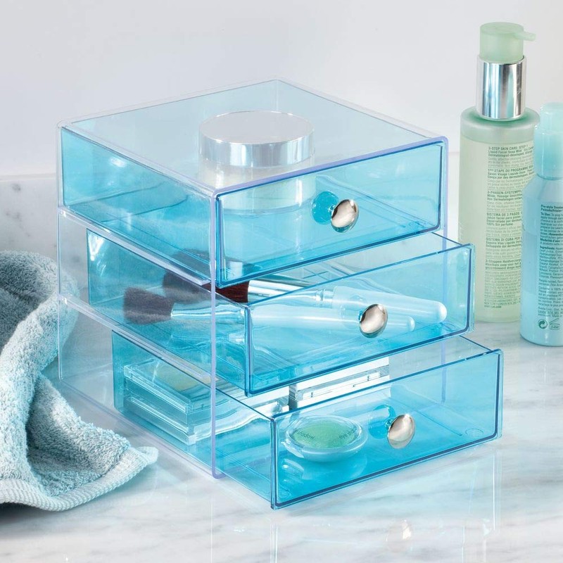 iDesign Drawers Makeup Storage Drawers, Plastic Desktop Drawer Organiser, Aqua