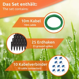 ECENCE Accessories & Repair kit for Robotic Lawn Mower, 10m Boundary Wire + 10x Connector + 25x Ground Nails, Universal for All Models