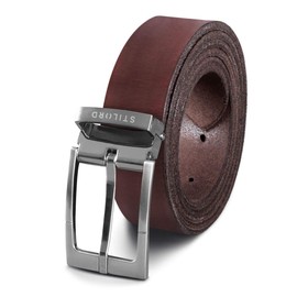 STILORD Vintage Leather Belt Men Women Universal Shortenable Genuine Leather Belt Men's Belt Women's Belt Buffalo Leather, Cresto - Brown | Brushed Buckle - Silver I I