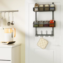 Hocookeper Over The Door Hooks Organizer, Over The Door Towel Rack Back of Door Storage Organizer with 12 Hooks & 2 Mesh Baskets Door Hanger Organizer for Bathroom,Kitchen,Bedroom(Black)