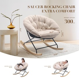 COLAMY Rocking Chair Nursery, Upholstered Glider Rocker Accent Chair Saucer Armchair with Comfy Cushions, Wood Base and Metal Legs for Living Room, Bedroom, Office, Camel