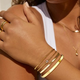 Coshilta Gold Bracelets for Women Non Tarnish -14K Gold Plated Bangle Cuff Bracelet Set for Women - Adjustable Tennis Beaded Paperclip and Cuban Link Chain Bracelets Stack Small Jewelry for Women