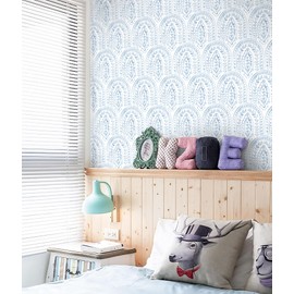 Micpolo Peel and Stick Wallpaper Modern Wall Paper Boho Contact Paper Removable Wallpaper Peel and Stick Blue and White Self-Adhesive Wallpaper for Bathroom Bedroom Kitchen Wall Decor 17.3" x 118"