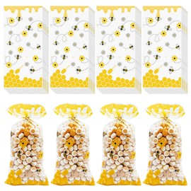 JazSwirl Bee Cellophane Bags, 50 Pcs Bee Treat Clear Gift Bag for Gifts, Clear Bumblebee Bees Gift Wrap Cellophane Bags, Cello Small Plastic Treats Bag with Ties