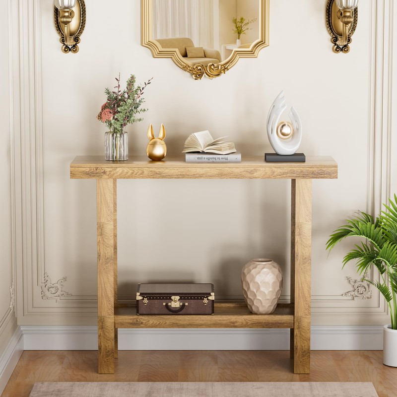 LIFECHOVY Farmhouse Wood Entryway Table Narrow Console Tables with Storage