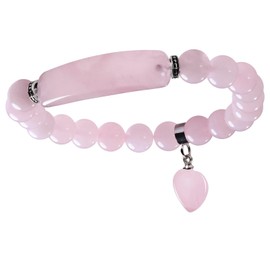 Nupuyai 8MM Rose Quartz Stretch Bracelets for Unisex, Healing Stone Bracelet with Dangle Heart Charm 7"
