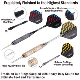 Turnart Darts Metal Tip – 12 Pieces 24 g Professional Steel Darts Darts Professional Darts Steel Set 12 Aluminium Shaft with 24 Flights 20 Anti-Loose Rubber Rings