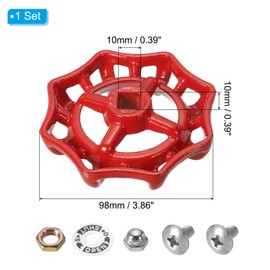 PATIKIL Outside Faucet Handle Square Stem Hole 10x10mm, Cast Steel Round Wheel Faucet Handles Replacement Water Spigot Handle with Screws Spacer, Red