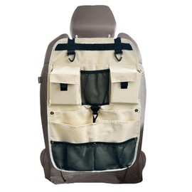 Car Seat Back Organizer with Multiple Storage Pockets, Black Mesh and Fabric, Universal Fit (beige)