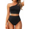 Two Piece High Waisted Swimsuits for Women - One Shoulder