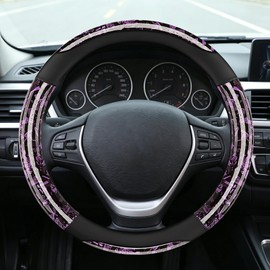 Purple Forged Carbon Crescent Style Leather Steering Wheel Cover, Forged Carbon Leather, Anti-Slip, Breathable, Universal Fit for 14.5–15 in Steering Wheel Cover for Men Women