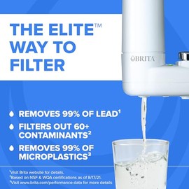 Brita - Filtro de agua para fregadero, elimina el 99% del plomo, sistema de filtración avanzado Elite, incluye 1 filtro de repuesto, color blanco
