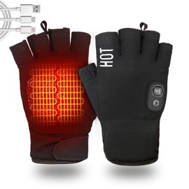 Electric Heated Fingerless Gloves for Men & Women - Touchscreen Gloves for Working in Cold Winter Weather Rechargeable, black