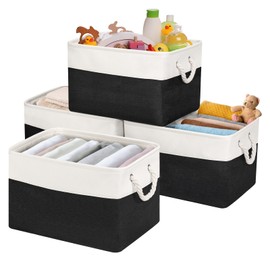 Oterri 4 Pack Cube Storage Bins, Foldable Storage Cubes, 15"x11"x9.5" Fabric Cubes Storage Basket, Decorative Storage Basket for Home, Shelves, Nursery Organizers(White/Black)