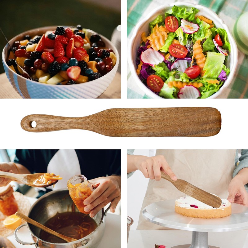 3 Pack Wooden Spurtle Blender Spatula Set for Sourdough Mixing,