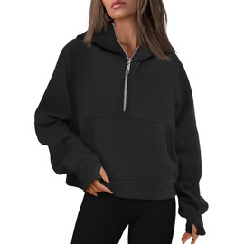 AUTOMET Womens Hoodies Half Zip Sweatshirts Fleece Jackets Tops Oversized Pullover Fall Outfits 2024 Winter Fashion Clothes Black S