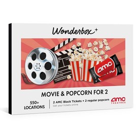 WONDERBOX AMC Movie Night Experience for 2, Gift Box with 2 Movie Tickets and 2 Popcorn, Valid at 550 Locations