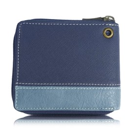 Edwin Men's Bi-Fold Wallet, Synthetic Leather, Round Zip, Coin Storage, Card Storage, Embossing, Stitching, Rivet, navy