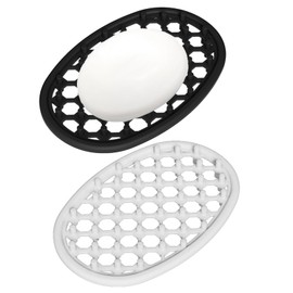 2pcs Silicone Soap Holder, Soap Dish with Drainage Holes, Non-Slip Soap Saver for Bar Soap, Sponge Holder Tray for Shower, Bathroom, Kitchen Countertop， (Black+White)