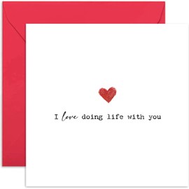 Romantic Wedding Anniversary Cards for Husband 'Love doing life with you', Funny Valentine's Day Gift for Wife Girlfriend Boyfriend, Deadpan Whitty Present for Him or Her, Blank Inside with Envelope