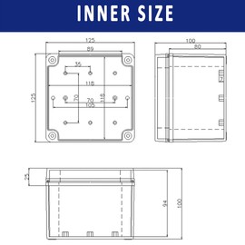 Project Box, ABS Plastic Cover IP67 Electronic Junction Box Waterproof Enclosure Instrument Case 125 x 125 x 100mm, Pack of 1 Shockproof Cable Connectors Protector Indoor Outdoor(‌Light Grey）